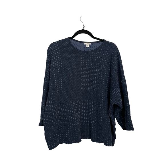 J. Jill L plus size purejill 3/4 sleeve blue AOP crinkle polka dot crewneck - Picture 1 of 7
